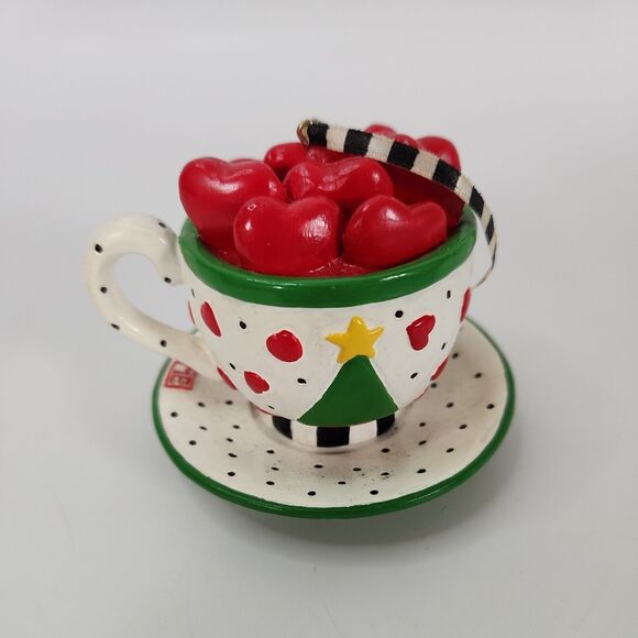 MARY ENGELBREIT Kurt Adler Christmas Collection Ornament Tea Cup of Hearts - Picture 1 of 8